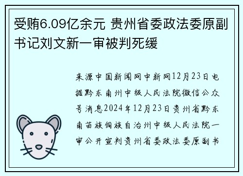 受贿6.09亿余元 贵州省委政法委原副书记刘文新一审被判死缓