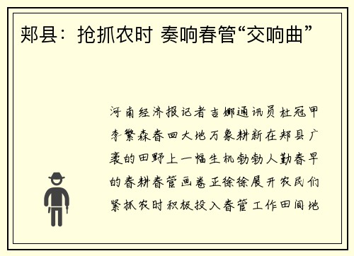 郏县：抢抓农时 奏响春管“交响曲”