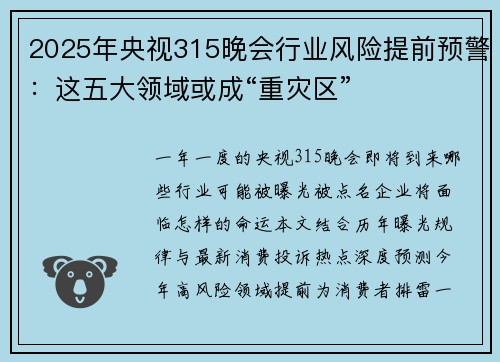 2025年央视315晚会行业风险提前预警：这五大领域或成“重灾区”