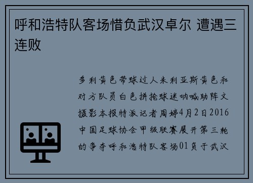 呼和浩特队客场惜负武汉卓尔 遭遇三连败