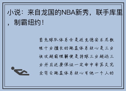 小说：来自龙国的NBA新秀，联手库里，制霸纽约！