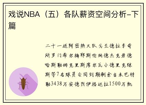 戏说NBA（五）各队薪资空间分析-下篇